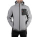 Куртка SOFTSHELL світлосіро-чорна, з капюшоном, тришарова, тканина стрейч SOFTSHEL 300 GSM 100D, з водо- і вітрозахистом, 96% поліестер і 4% еластан, одна зовнішня та дві бічні кишені, розмір S
