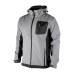 Куртка SOFTSHELL світлосіро-чорна, з капюшоном, тришарова, тканина стрейч SOFTSHEL 300 GSM 100D, з водо- і вітрозахистом, 96% поліестер і 4% еластан, одна зовнішня та дві бічні кишені, розмір S