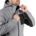 Куртка SOFTSHELL світлосіро-чорна, з капюшоном, тришарова, тканина стрейч SOFTSHEL 300 GSM 100D, з водо- і вітрозахистом, 96% поліестер і 4% еластан, одна зовнішня та дві бічні кишені, розмір L