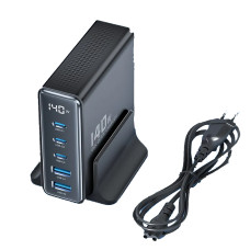 Зарядний пристрій Toocki 140W QC4.0 3xType-C+2xUSB EU black